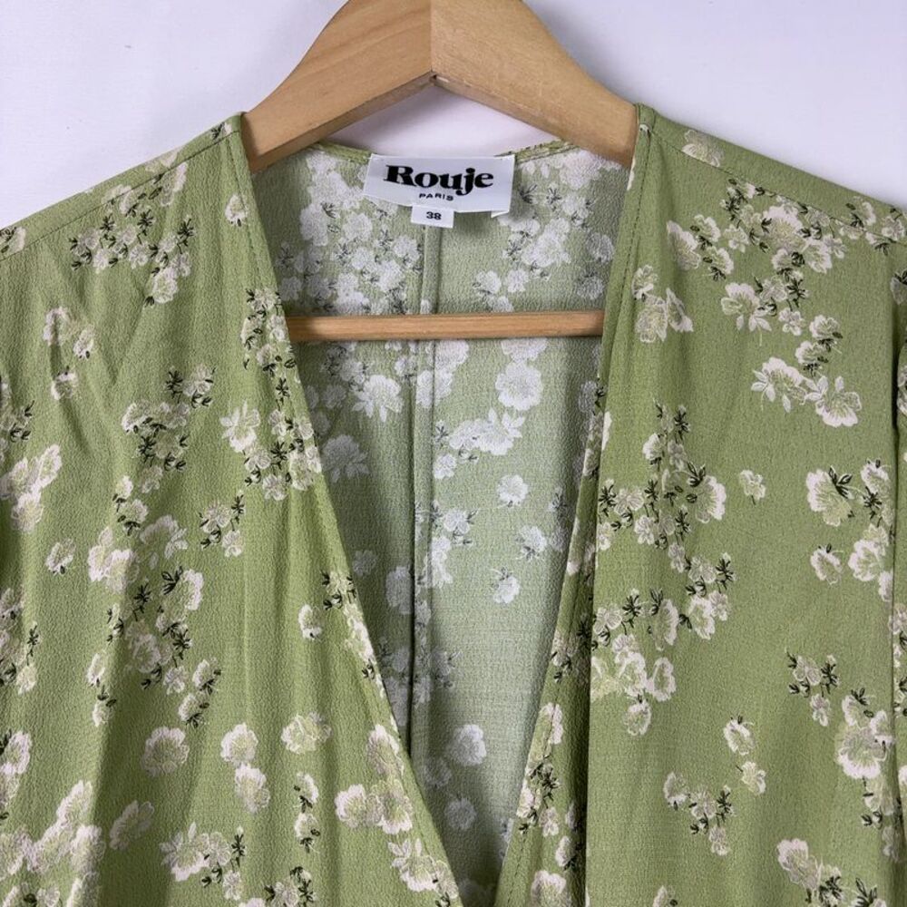 Rouje Light Green Floral Wrap Midi Dress - Picture 4 of 7